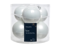 PALLINE DI NATALE IN VETRO BIANCO LUCIDE/OPACHE 8CM 6PZ