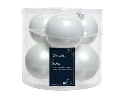 PALLINE DI NATALE IN VETRO BIANCO LUCIDE/OPACHE 8CM 6PZ