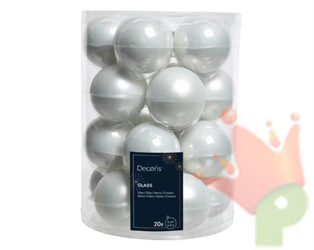 PALLINE DI NATALE IN VETRO BIANCO LUCIDE/OPACHE 8CM 20PZ