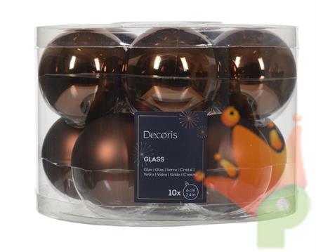 PALLINE DI NATALE IN VETRO CAFFE' LUCIDE/OPACHE 6CM 10PZ