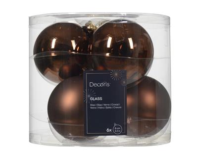 PALLINE DI NATALE IN VETRO CAFFE' LUCIDE/OPACHE 8CM 6PZ