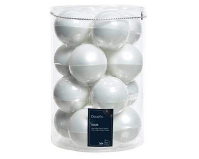 PALLINE DI NATALE IN VETRO BIANCO LUCIDE/OPACHE 8CM 16PZ