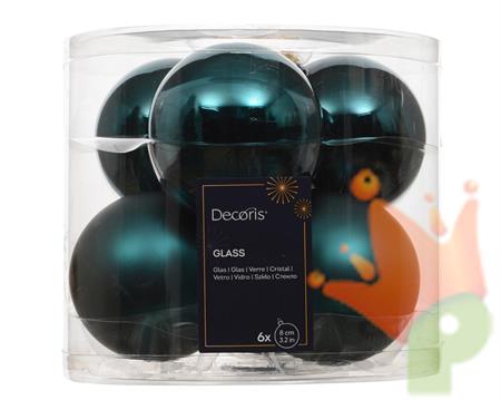 PALLINE DI NATALE IN VETRO SMERALDO LUCIDE/OPACHE 8CM 6PZ