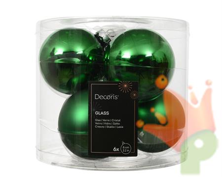 PALLINE DI NATALE IN VETRO VERDE LUCIDE/OPACHE 8CM 6PZ