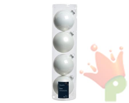 PALLINE DI NATALE IN VETRO BIANCO LUCIDE/OPACHE 10CM 4PZ