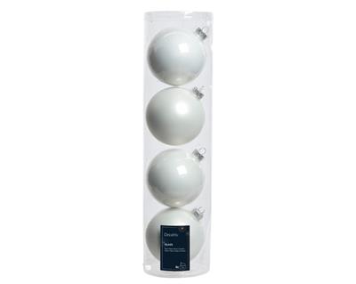 PALLINE DI NATALE IN VETRO BIANCO LUCIDE/OPACHE 10CM 4PZ