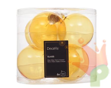 PALLINE DI NATALE IN VETRO ORO TRASPARENTE LUCIDE/OPACHE 8CM 6PZ