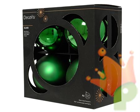 PALLINE DI NATALE IN VETRO VERDE LUCIDE/OPACHE 10CM 4PZ