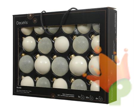 PALLINE DI NATALE IN VETRO BIANCO LANA LUCIDE/OPACHE 7CM 21PZ
