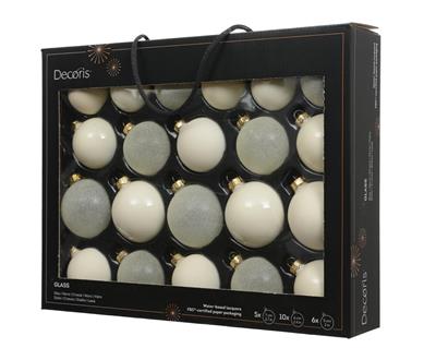 PALLINE DI NATALE IN VETRO BIANCO LANA LUCIDE/OPACHE 7CM 21PZ