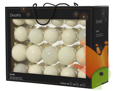 PALLINE DI NATALE IN VETRO BIANCO LANA LUCIDE/OPACHE 7CM 42PZ