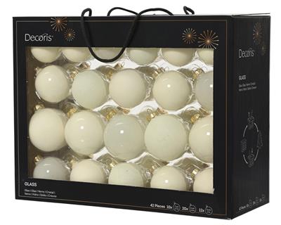PALLINE DI NATALE IN VETRO BIANCO LANA LUCIDE/OPACHE 7CM 42PZ