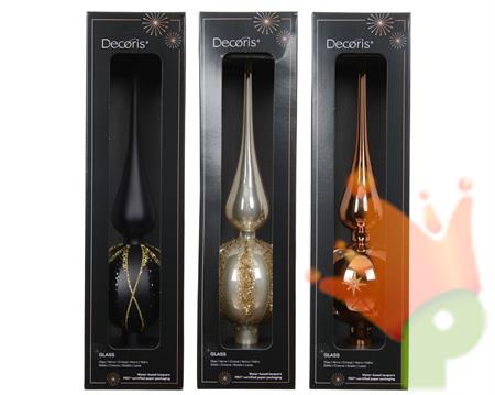 PUNTALE IN VETRO DECORO DETTAGLI ORO LUCIDO/OPACO 31CM 3ASS