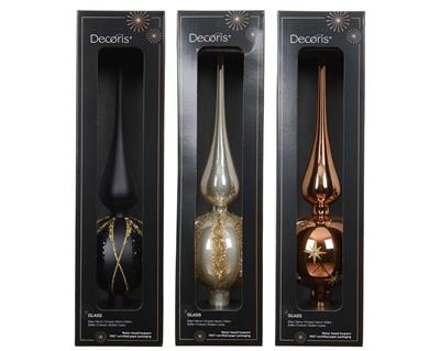 PUNTALE IN VETRO DECORO DETTAGLI ORO LUCIDO/OPACO 31CM 3ASS