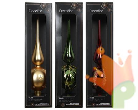 PUNTALE IN VETRO DECORO DETTAGLI ORO LUCIDO 31CM 3ASS