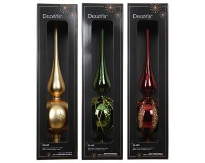 PUNTALE IN VETRO DECORO DETTAGLI ORO LUCIDO 31CM 3ASS