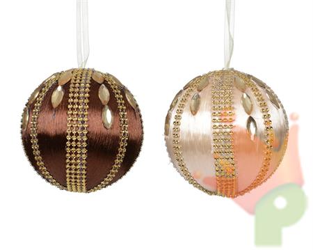 PALLINA DI NATALE IN SETA E LINEE DI STRASS ORO 8CM 2ASS
