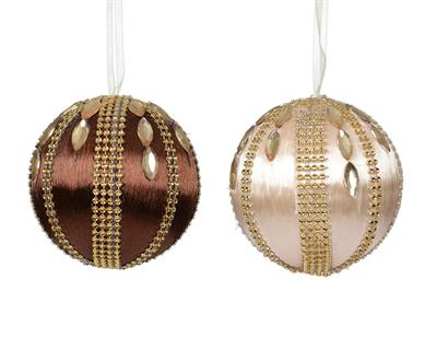 PALLINA DI NATALE IN SETA E LINEE DI STRASS ORO 8CM 2ASS