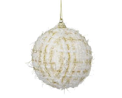 PALLINA DI NATALE DECORO TESSILE BIANCO LANA E ORO 8CM