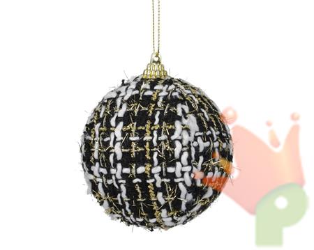 PALLINA DI NATALE DECORO TESSILE NERO E ORO 8CM