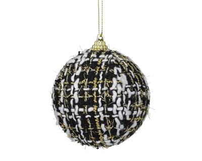 PALLINA DI NATALE DECORO TESSILE NERO E ORO 8CM