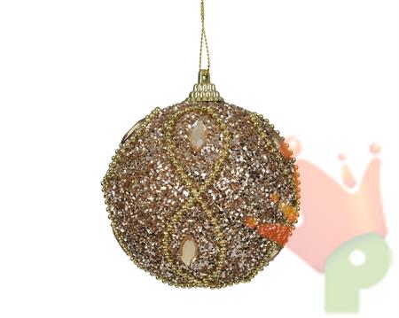 PALLINA DI NATALE GLITTERATA CHAMPAGNE CON PERLINE ORO 8CM