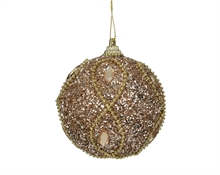PALLINA DI NATALE GLITTERATA CHAMPAGNE CON PERLINE ORO 8CM