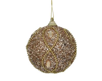 PALLINA DI NATALE GLITTERATA CHAMPAGNE CON PERLINE ORO 8CM
