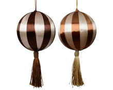 PALLINA DI NATALE IN SETA A RIGHE CON NAPPA MARRONE 10CM 2ASS