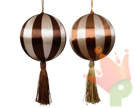 PALLINA DI NATALE IN SETA A RIGHE CON NAPPA ROSSO 8CM 2ASS