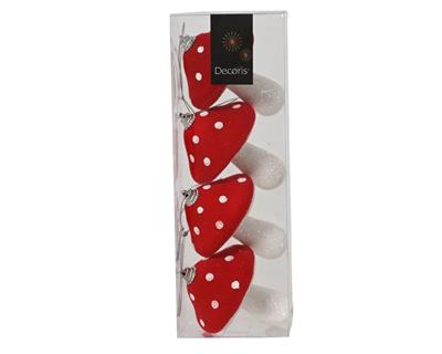 PENDENTI FUNGHI IN SPUGNA BIANCO/ROSSO 23CM 4PZ