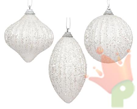 PALLINA DI NATALE GLITTERATA BIANCO 8CM 3ASS