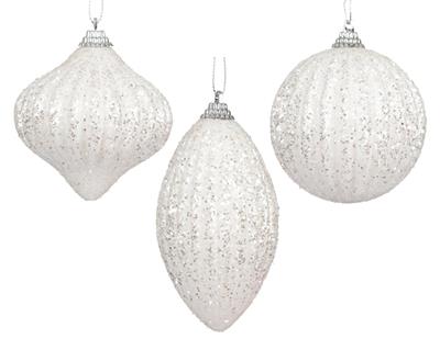 PALLINA DI NATALE GLITTERATA BIANCO 8CM 3ASS