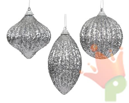 PALLINA DI NATALE GLITTERATA ARGENTO 8CM 3ASS