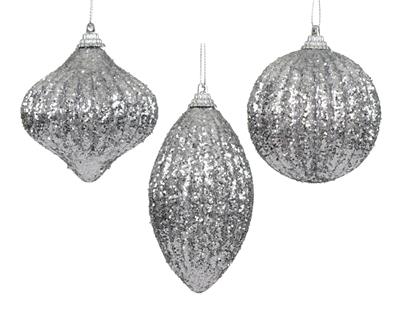 PALLINA DI NATALE GLITTERATA ARGENTO 8CM 3ASS
