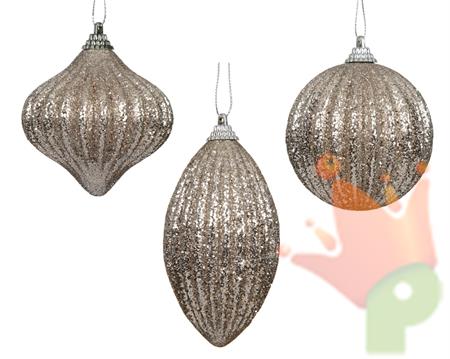 PALLINA DI NATALE GLITTERATA PERLA 8CM 3ASS