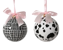 PALLINA DI NATALE CHIC BIANCO E NERO CON FIOCCO ROSA 8CM 2ASS