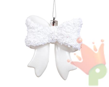 PENDENTE FIOCCO CON PERLINE BIANCO 9,8CM