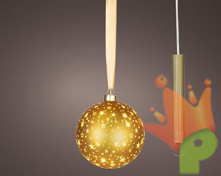 SFERA LUMINOSA IN VETRO ORO CON STELLE LED BIANCO CALDO 14CM