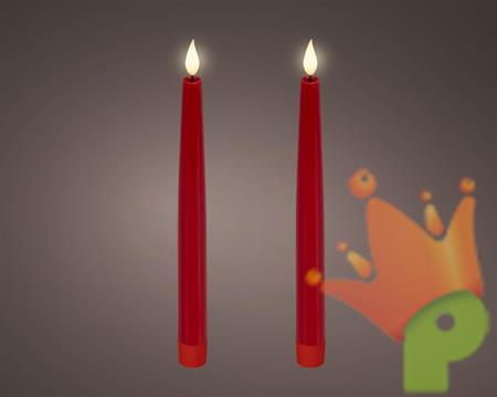 CANDELE ROSSO CON EFFETTO FIAMMA LED BIANCO CALDO 24,5CM 2PZ