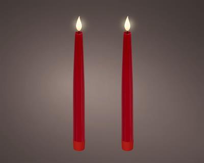 CANDELE ROSSO CON EFFETTO FIAMMA LED BIANCO CALDO 24,5CM 2PZ