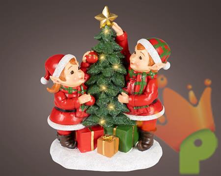 ELFI CON ALBERO DI NATALE CON LED BIANCO CALDO 28,5CM