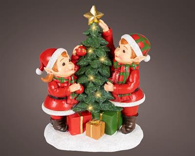ELFI CON ALBERO DI NATALE CON LED BIANCO CALDO 28,5CM