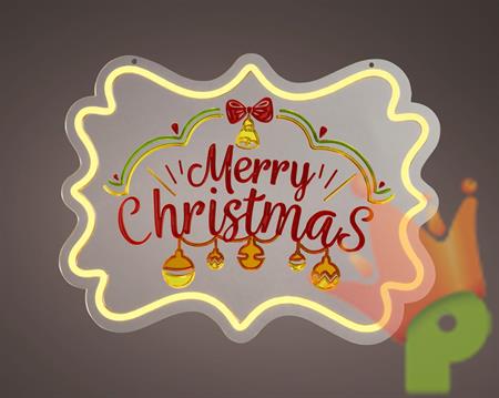 INSEGNA LUMINOSA MERRY CHRISTMAS CON LED BIANCO CALDO 42X31,5CM