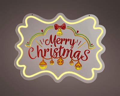 INSEGNA LUMINOSA MERRY CHRISTMAS CON LED BIANCO CALDO 42X31,5CM