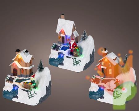 VILLAGGIO NATALIZIO CON PERSONAGGI E LUCI 9,5X11,7X12,2CM 3ASS