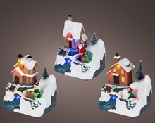 VILLAGGIO NATALIZIO CON PERSONAGGI E LUCI 9,5X11,7X12,2CM 3ASS
