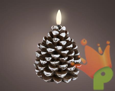 CANDELA PIGNA INNEVATA CON LED EFFETTO FIAMMA BIANCO CALDO 11CM