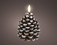 CANDELA PIGNA INNEVATA CON LED EFFETTO FIAMMA BIANCO CALDO 11CM