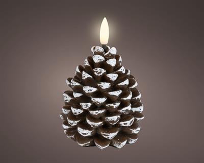 CANDELA PIGNA INNEVATA CON LED EFFETTO FIAMMA BIANCO CALDO 11CM
